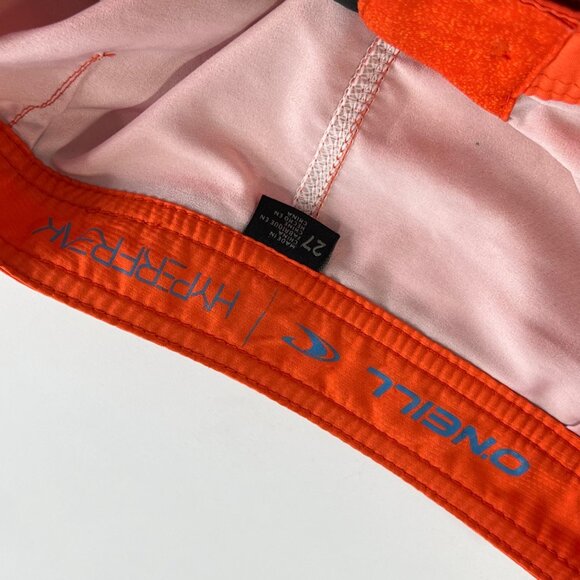 ONeill Mens Mid-Length Board Shorts Size 32 Orange/Blue Striped Drawstring Fit L - Picture 7 of 11